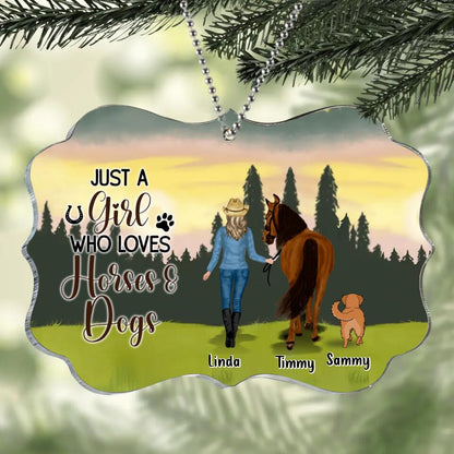 Personalized Horse & Dog Rectangle Acrylic Ornament - Gift Idea For Horse/Dog Lovers With Up To 2 Horses And 4 Dogs - Just A Girl Who Loves Horses & Dogs