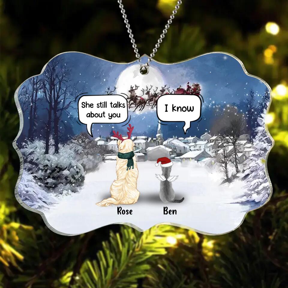 Personalized Memorial Pet Rectangle Acrylic Ornament - Gift Idea For Dog/Cat Lovers With Up To 5 Pets - She Still Talks About You