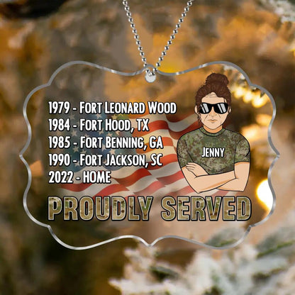 Custom Personalized Veteran Acrylic Ornament - Christmas Gift Idea For Veteran/ Mom - Proudly Served