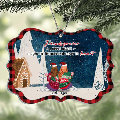 Personalized Christmas Besties Rectangle Wooden/Acrylic Ornament - Gift Idea For Best Friends - Up To 7 Friends - Friends Forever Never Apart Maybe In Distance But Never In Heart