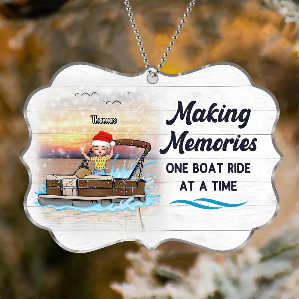 Personalized Pontoon Friends Rectangle Acrylic Ornament - Up to 4 People - Gift Idea For Friends - Making Memories One Boat Ride At A Time