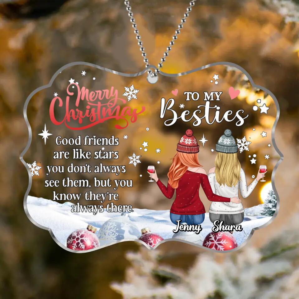 Personalized Besties Rectangle Acrylic Ornament - Christmas Gift Idea for Friends/Besties/Sisters - Merry Christmas