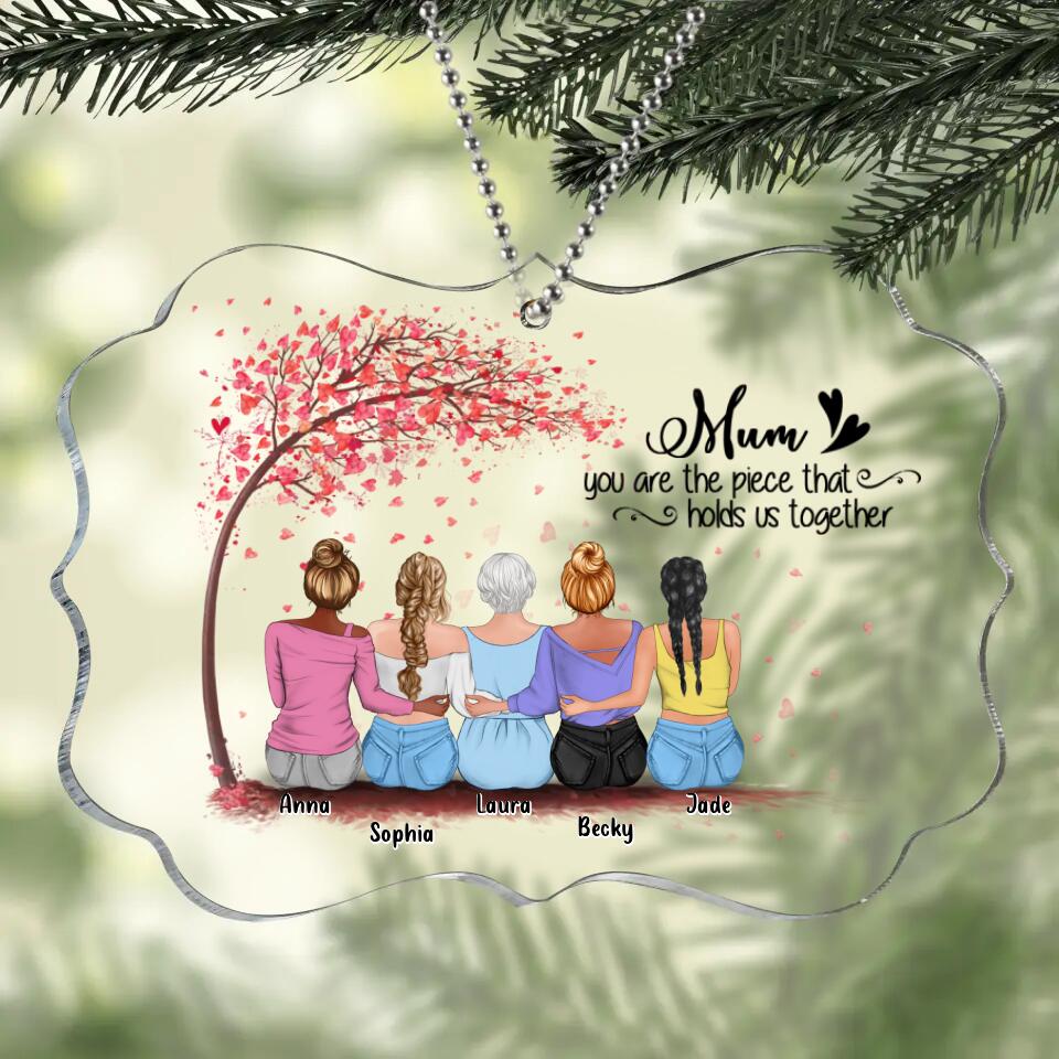 Personalized Mom & Daughters Rectangle Acrylic Ornament - Gift Idea For Mom - Up to 4 Daughters - Mum, You Are The Piece That Holds Us Together