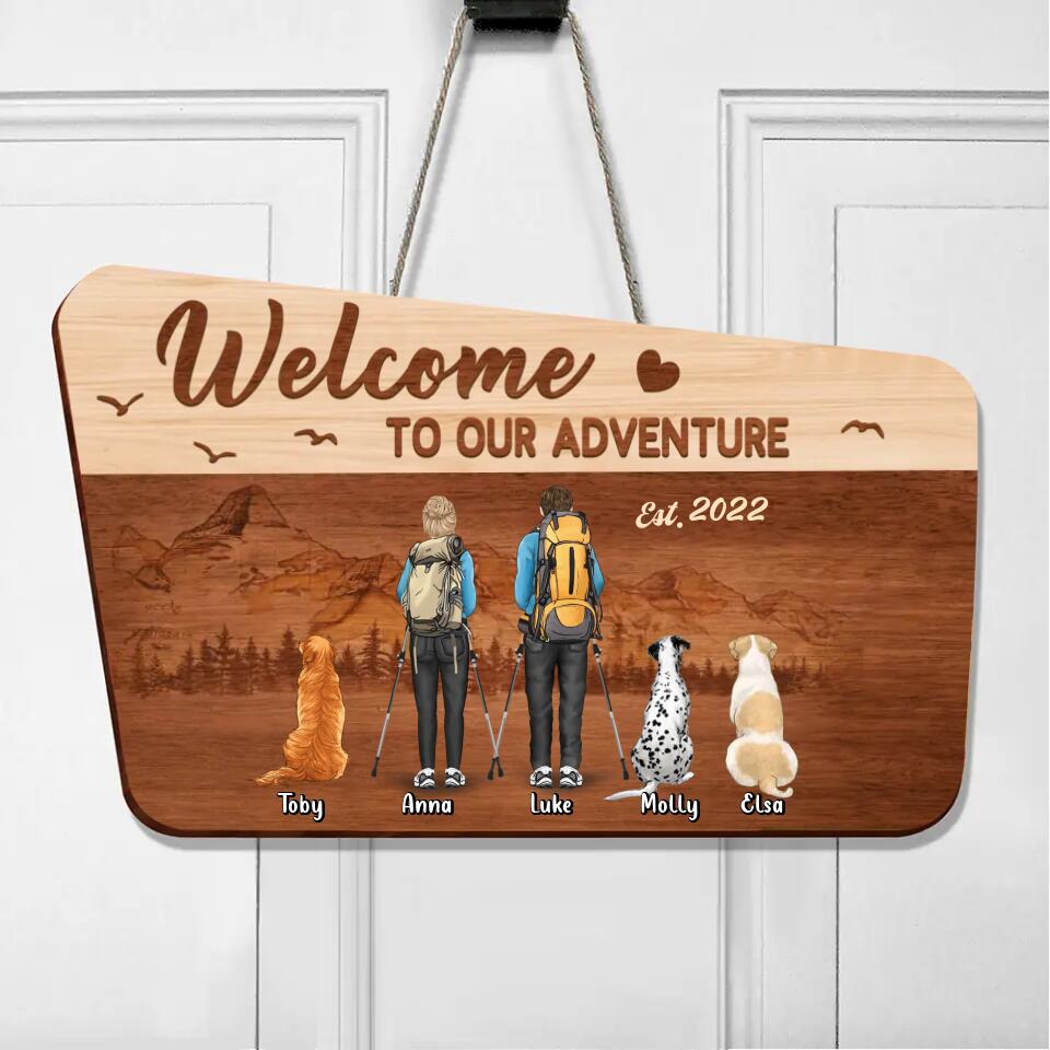 Personalized Hiking Couple Wooden Sign - Couple With Up to 3 Dogs - Gift Idea For Couple/Hiking/Dog Lover - Welcome To Our Adventure