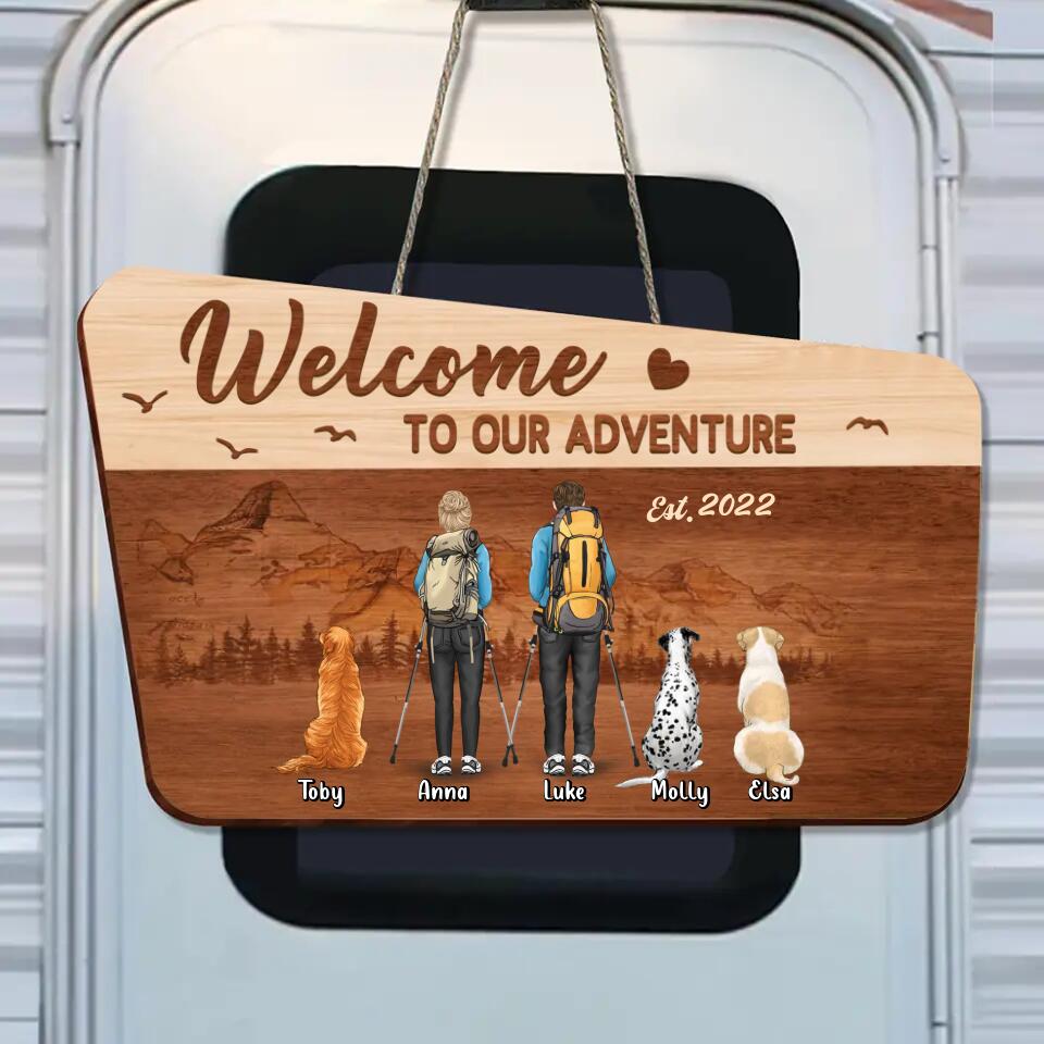 Personalized Hiking Couple Wooden Sign - Couple With Up to 3 Dogs - Gift Idea For Couple/Hiking/Dog Lover - Welcome To Our Adventure