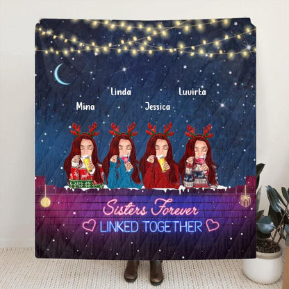 Personalized Sister Christmas Fleece Throw Blanket/Quilt - Gift Idea For Sisters - Up to 4 Sisters - Sisters Forever Linked Together