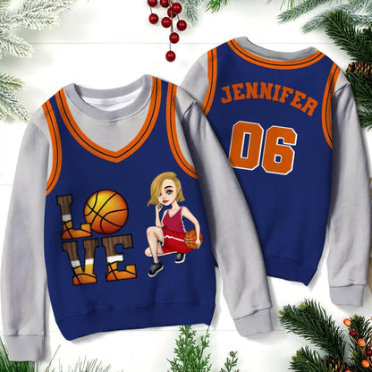 Personalized Basketball Girl All-Over Print Sweater - Gift Idea For Basketball Lovers - Love