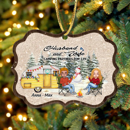 Personalized Couple Camping Wooden Ornament - Christmas Gift Idea For Couple/Camping Lover - Husband And Wife Camping Partners For Life