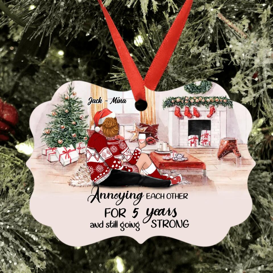 Personalized Hugging Couple Xmas Aluminium Ornament - Gift Idea For Couple/Anniversary Gift - Annoying Each Other For 5 Years And Still Going Strong