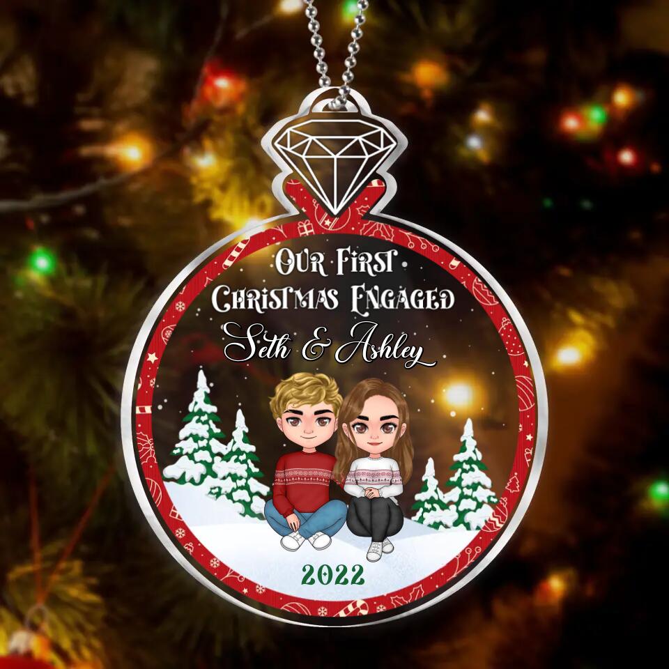Personalized Engagement Acrylic Ornament - Christmas Gift For Couple - Our First Christmas Engaged