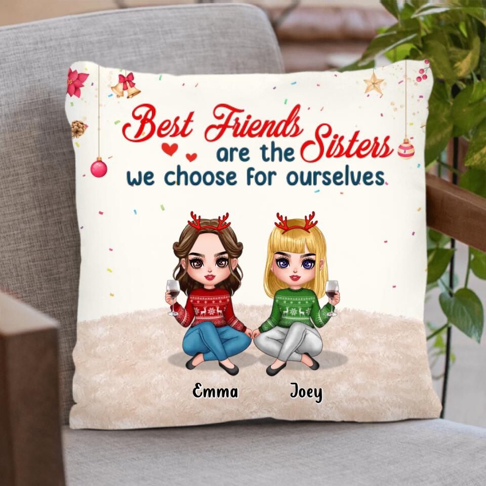 Personalized Best Friends/Sisters Pillow Cover - Gift Idea For Sisters/Besties - Up to 4 Girls - Best Friends Are The Sisters We Choose For Ourselves