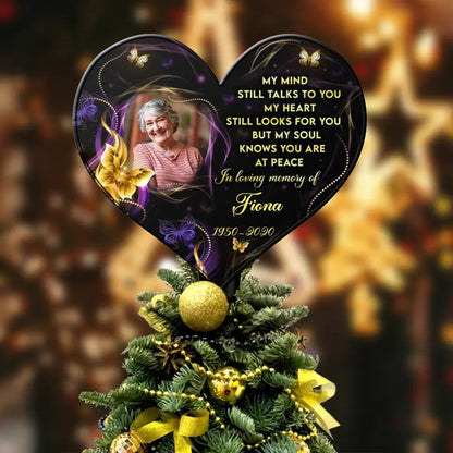 Personalized Memorial Photo Tree Topper - Memorial Gift Idea For Christmas - My Mind Still Talks To You