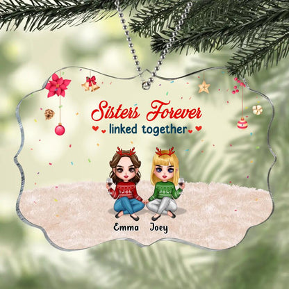 Personalized Best Friends/Sisters Rectangle Ornament - Gift Idea For Sisters/Besties - Up to 4 Girls - Sisters Forever Linked Together
