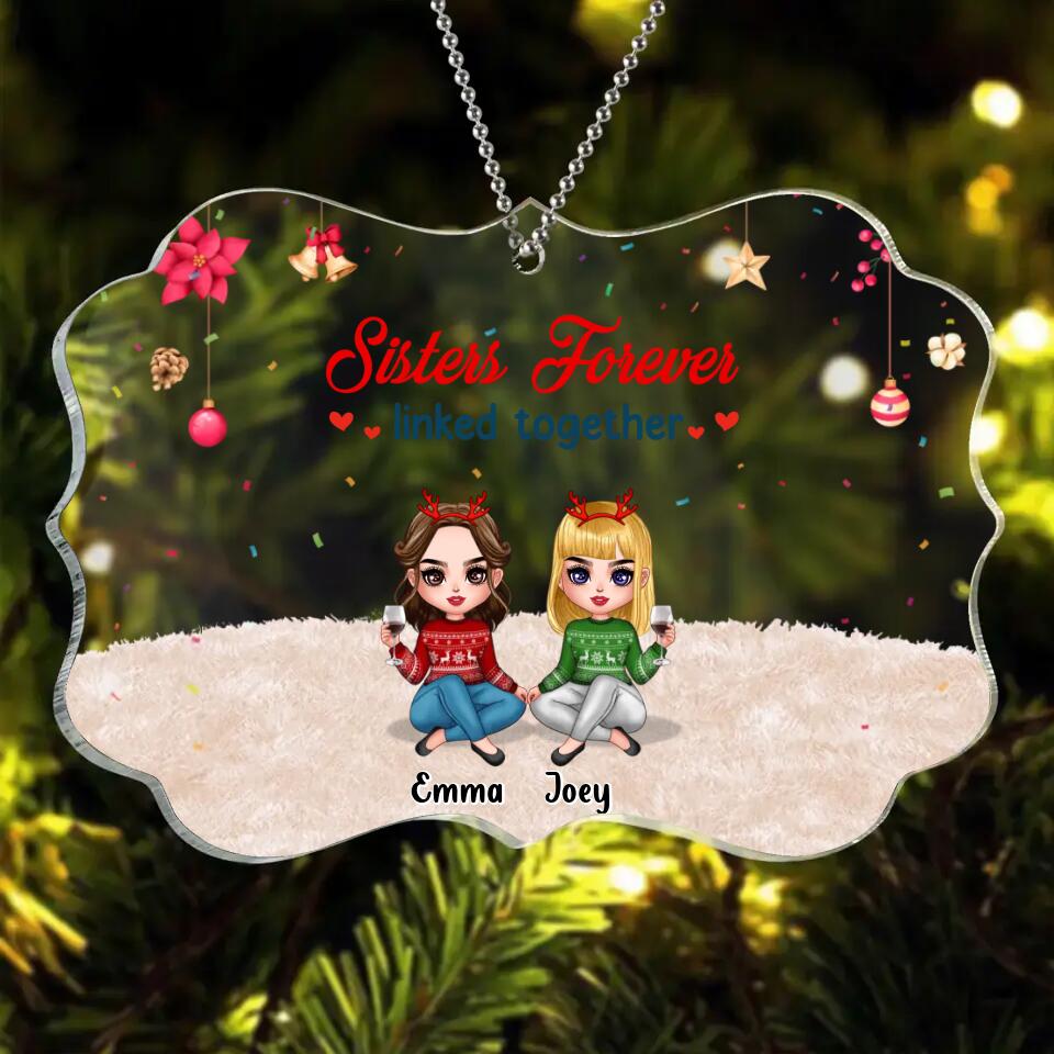 Personalized Best Friends/Sisters Rectangle Ornament - Gift Idea For Sisters/Besties - Up to 4 Girls - Sisters Forever Linked Together