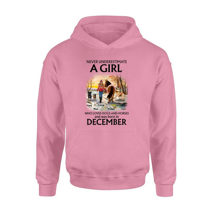 Personalized Dogs And A Horse Shirt - Up to 4 Dogs - Christmas Gift Idea For Horse/Dog Owners - Never Underestimate A Girl Who Loves Dogs And Horses