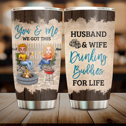 Personalized Couple Tumbler - Gift Idea For Couple/Camping Lover - Husband & Wife Drinking Buddies For Life