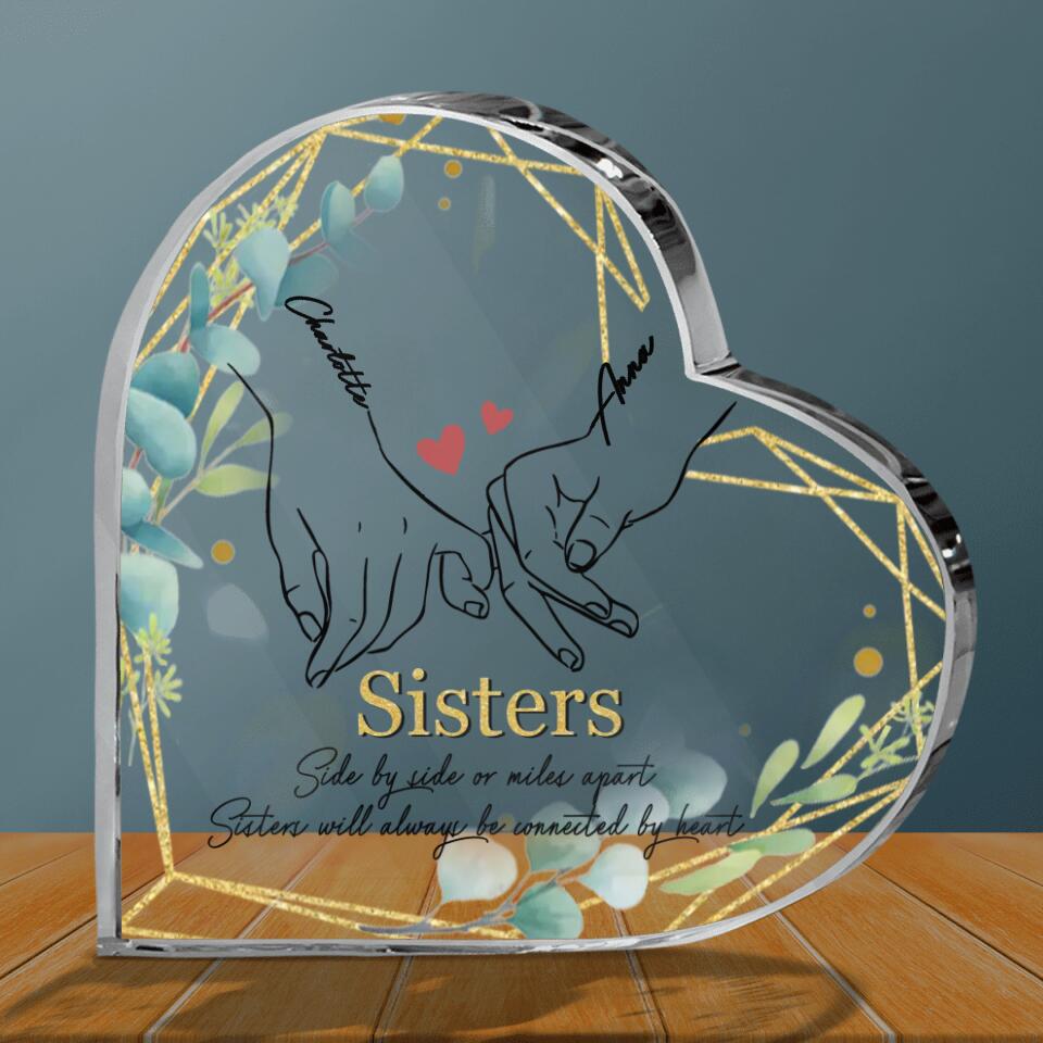 Personalized Sisters Pinky Promise Acrylic Plaque - Gift Idea For Best Sisters - Sisters Side By Side Or Miles Apart, Sisters Will Always Be Connected By Heart