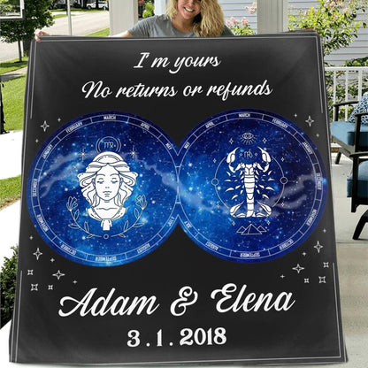 Personalized Zodiac Couple Star Signs Fleece/Quilt Blanket - Gift Idea For Couple