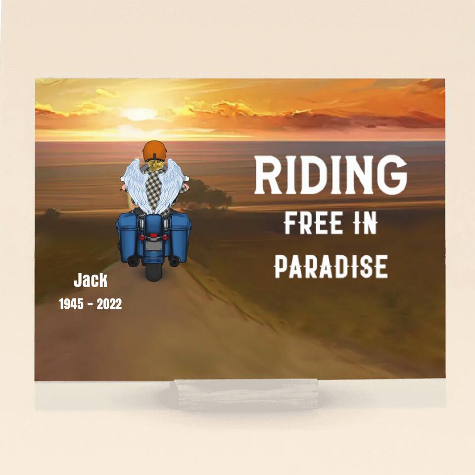 Personalized Memorial Biker Horizontal Acrylic Plaque - Memorial Gift Idea For Father's Day - Riding Free In Paradise