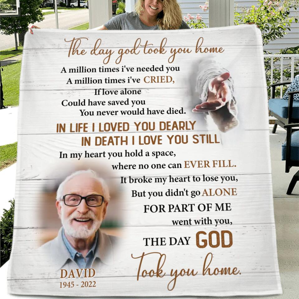 Personalized Memorial Photo Pillow Cover/Quilt/Fleece Blanket - Memorial Gift Idea - The Day God Took You Home