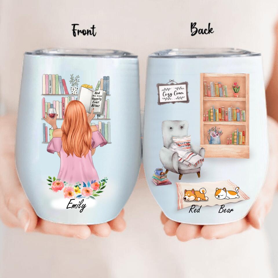 Personalized Reading Pet Mom Wine Tumbler - Up to 5 Pets - Gift For Dog/Cat Lovers