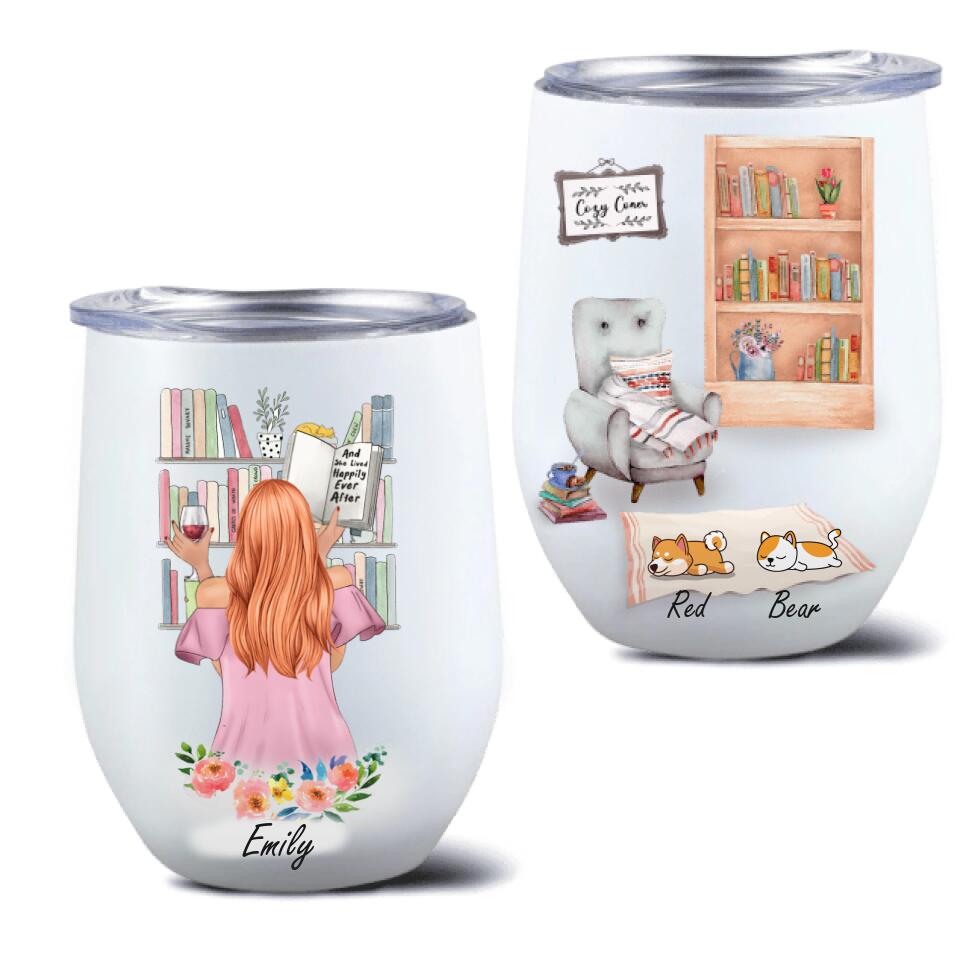 Personalized Reading Pet Mom Wine Tumbler - Up to 5 Pets - Gift For Dog/Cat Lovers