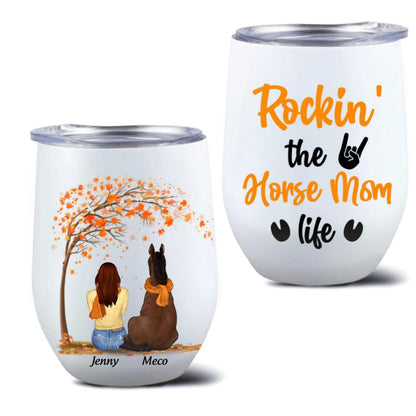 Personalized Horse Mom In Autumn Wine Tumbler - Girl With Up to 3 Horses - Best Gift For Horse Lover - Rocking The Horse Mom Life