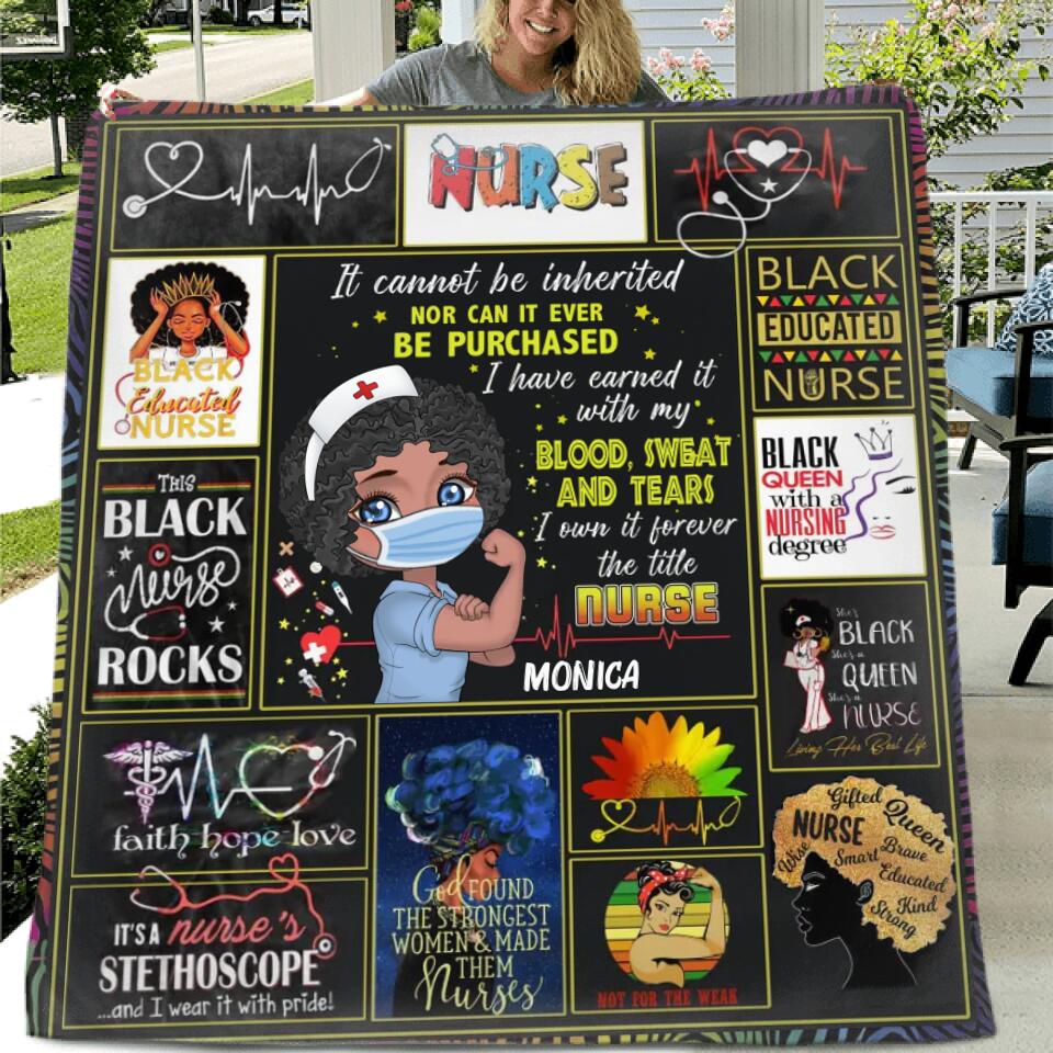 Personalized Proud Black Nurse Fleece Blanket/Quilt - Gift Idea For Nurse - I Own It Forever The Title Nurse