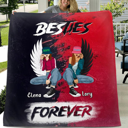 Personalized Besties Quilt/Fleece Throw Blanket - Christmas Gift Idea For Besties/Sisters - Besties Forever