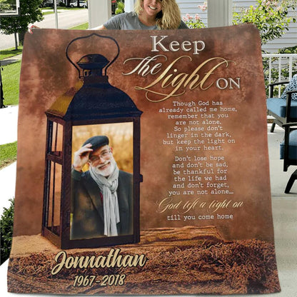 Personalized Memorial Photo Quilt/Fleece Blanket - Memorial Gift Idea For Family Member - Keep The Light On
