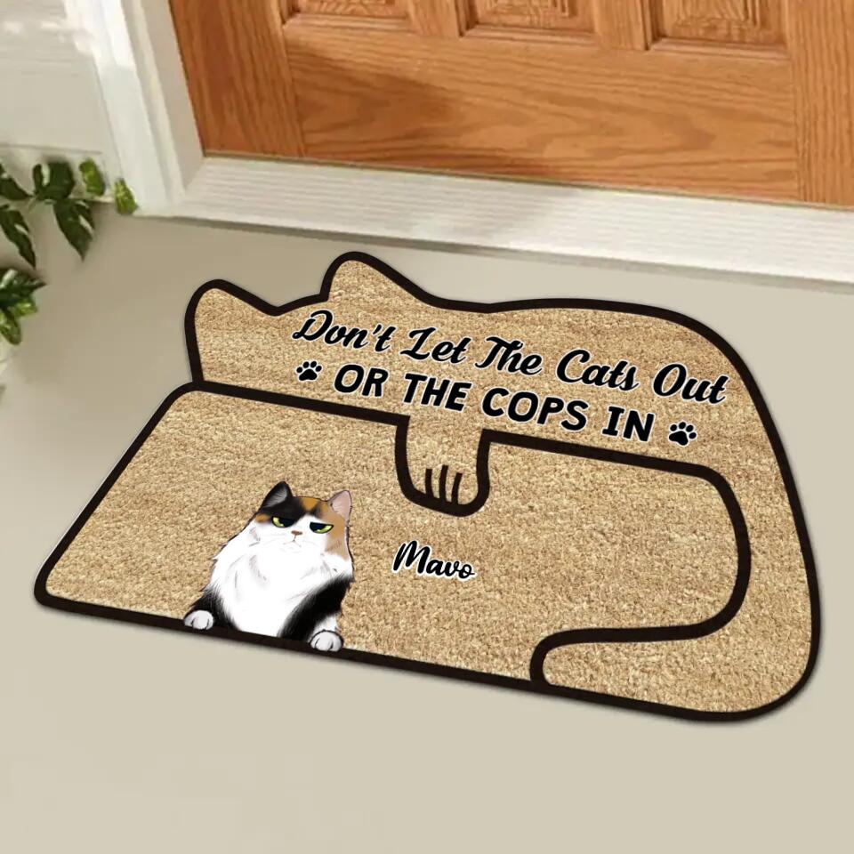 Personalized Cat Doormat - Up to 6 Cats - Gift Idea For Cat Lover/Welcome Gift - Don't Let The Cats Out Or The Cops In