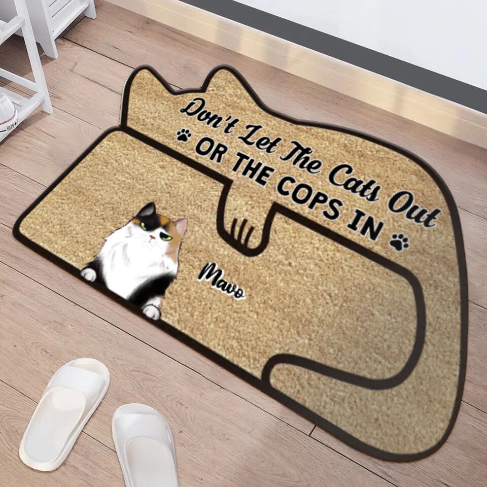 Personalized Cat Doormat - Up to 6 Cats - Gift Idea For Cat Lover/Welcome Gift - Don't Let The Cats Out Or The Cops In