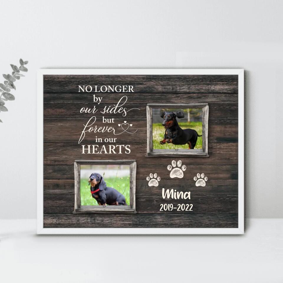 Personalized Memorial Pet Poster - Upload 2 Photos - No Longer By Our Sides But Forever In Our Hearts