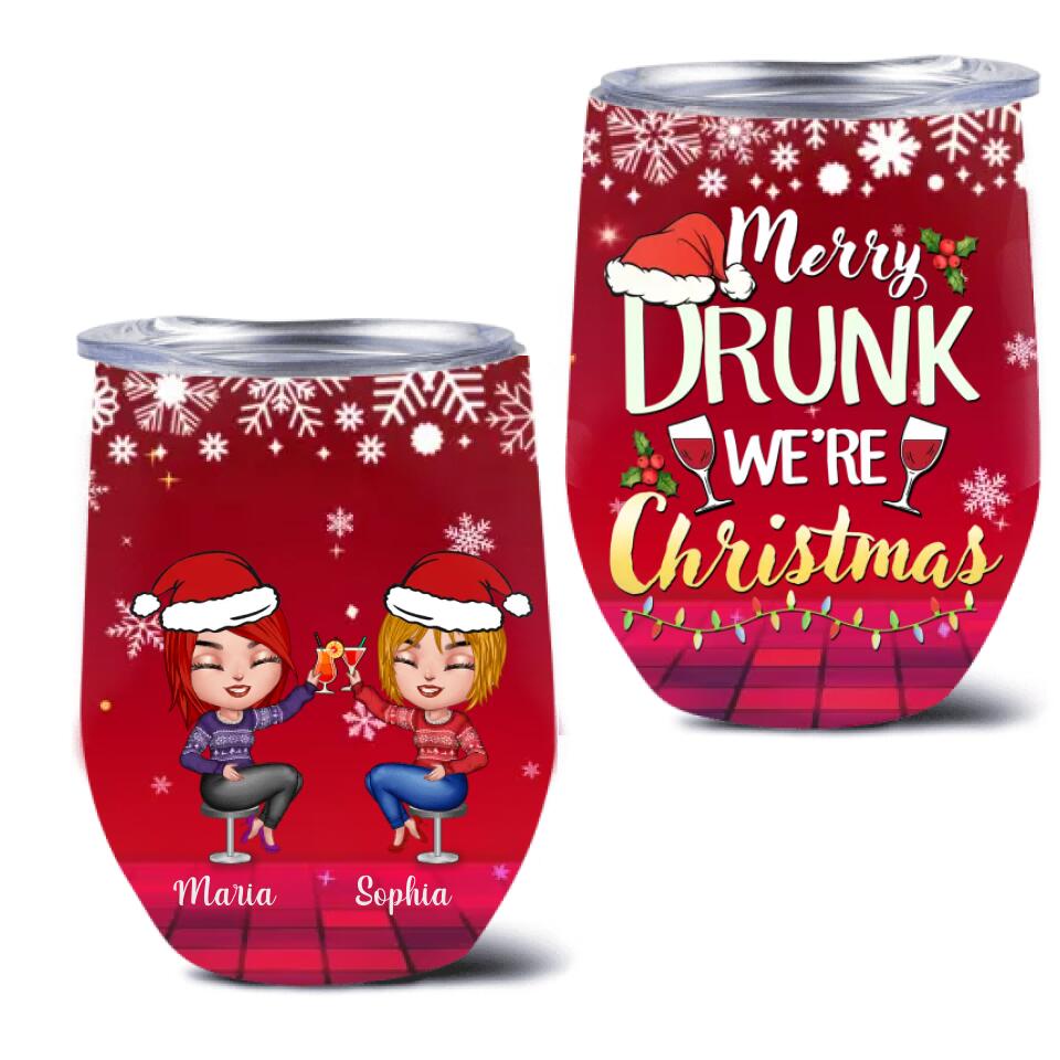 Personalized Christmas Drunk Besties Wine Tumbler - Gift Idea For Best Friends - Merry Drunk We're Christmas