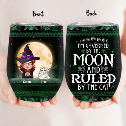 Personalized Cats Witch Wine Tumbler - Halloween Gift For Cat Lover - Governed By The Moon, Ruled By The Cats