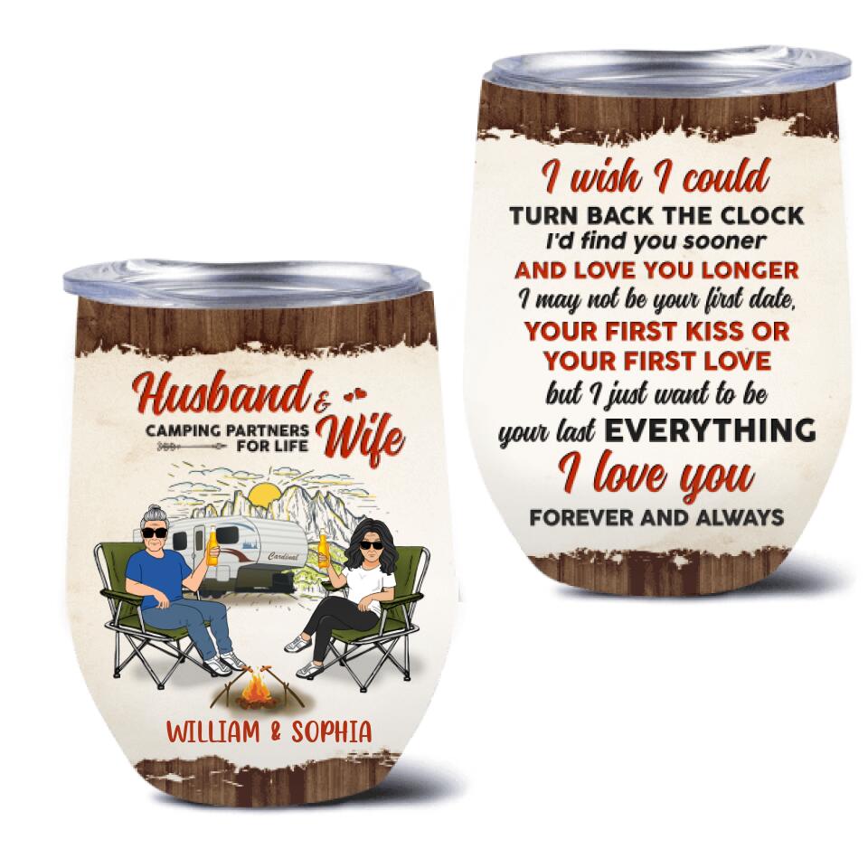 Personalized Camping Wine Tumbler - Gift Idea For Camping Lover/Couple - Husband & Wife Camping Partners For Life