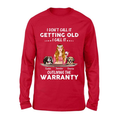 Personalized Hippie Girl T-shirt/Long Sleeve/Sweatshirt/Hoodie - Girl With Up to 2 Dogs - Gift Idea For Hippies/Dog Lovers - I Don't Call It Getting Old I Call It Outliving The Warranty