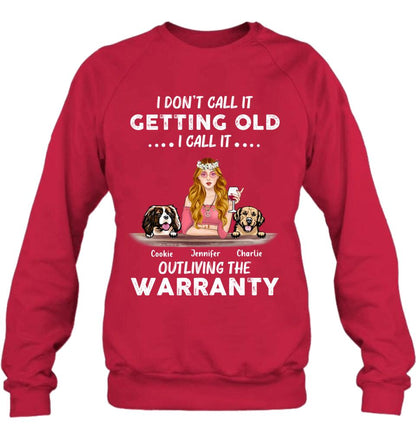 Personalized Hippie Girl T-shirt/Long Sleeve/Sweatshirt/Hoodie - Girl With Up to 2 Dogs - Gift Idea For Hippies/Dog Lovers - I Don't Call It Getting Old I Call It Outliving The Warranty