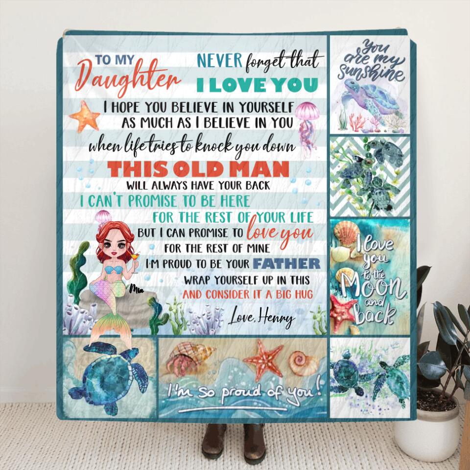 Personalized Mermaid Fleece Throw Blanket/Quilt - Gift Idea From Dad To Daughter - Never Forget That I Love You