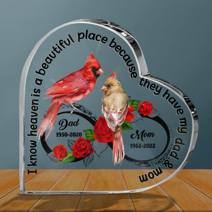 Personalized Cardinal Acrylic Plaque - Gift Idea For Loss of Parents - I Know Heaven Is A Beautiful Place