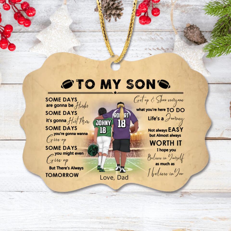Personalized Football Dad & Son Rectangle Wooden Ornament - Gift Idea For Football Lovers - To My Son, Some Days Are Gonna Be Harder