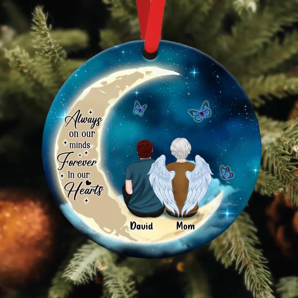 Personalized Memorial Family Circle Wooden Ornament - Up to 4 People - Christmas Memorial Gift For Loss Of Family Member - Always On Our Minds Forever In Our Hearts