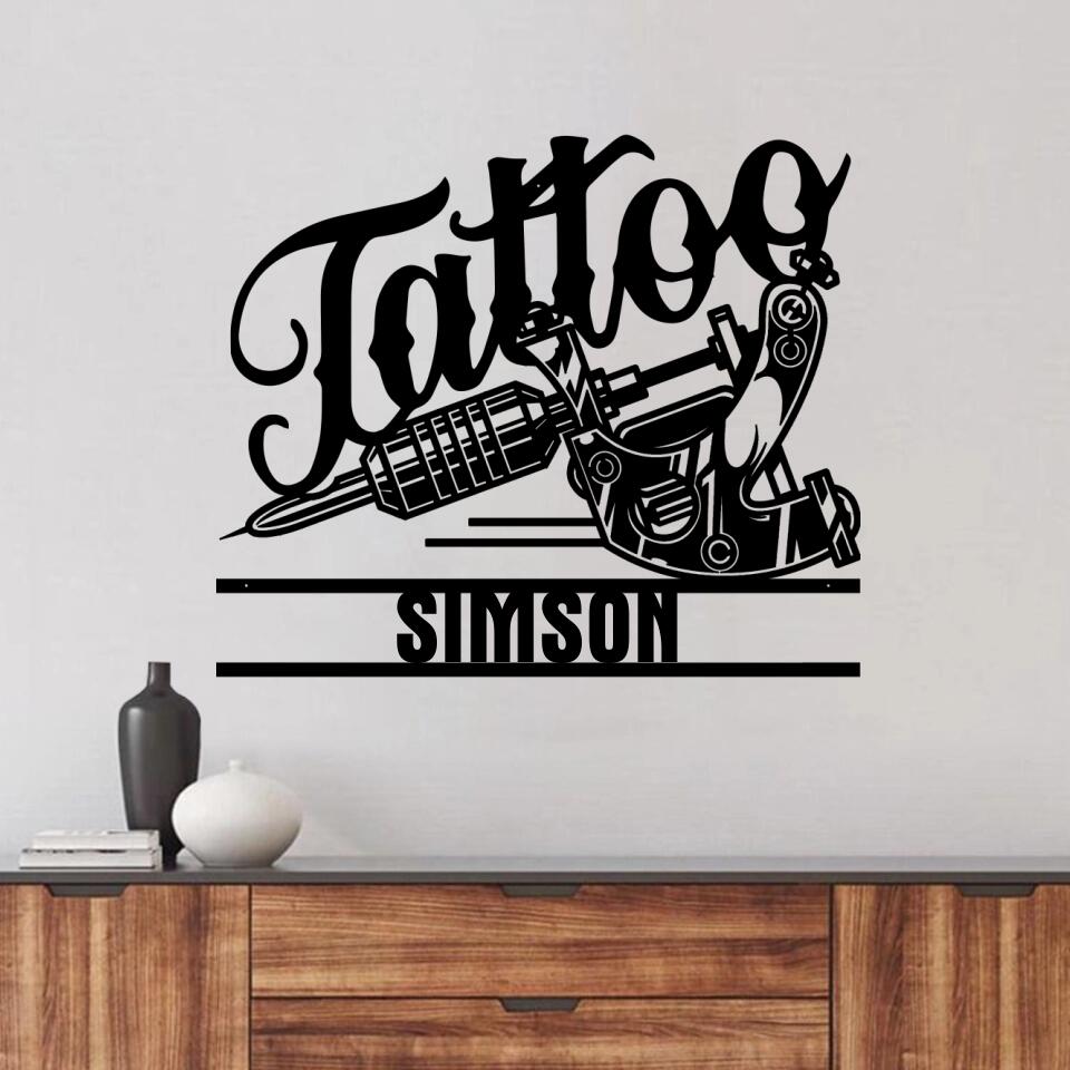 Personalized Tattoo Shop Wall Art Monogram Metal Sign - Gift For Tattoo Lover
