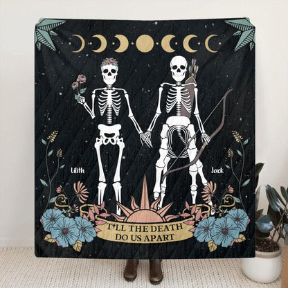 Personalized Skeleton Couple Fleece Throw Blanket/Quilt - Till The Death Do Us Part - Horoscope Gift Idea For Couple