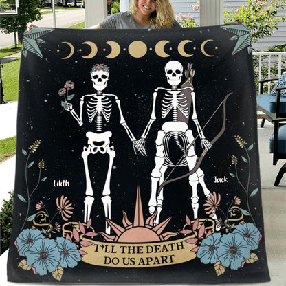 Personalized Skeleton Couple Fleece Throw Blanket/Quilt - Till The Death Do Us Part - Horoscope Gift Idea For Couple