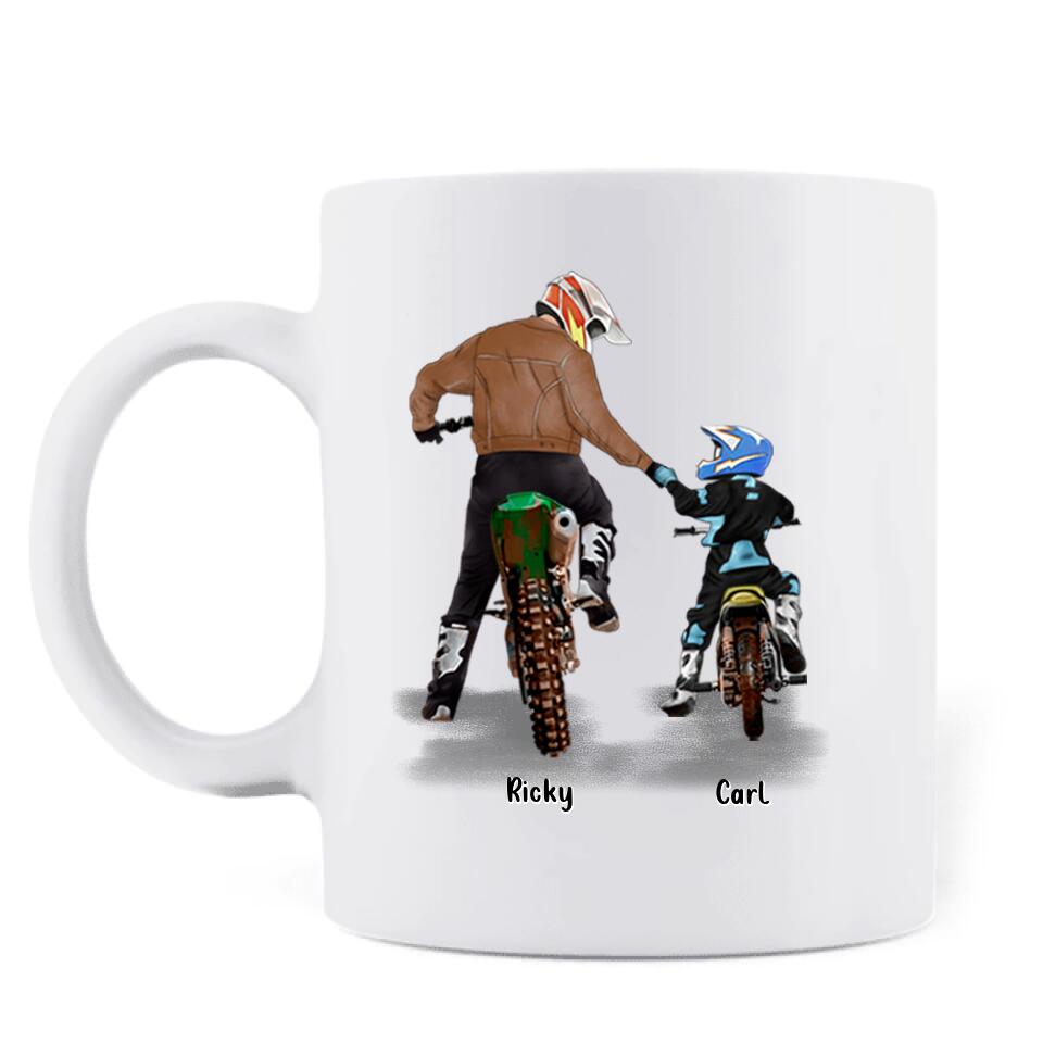 Personalized Father and Sons Bikers Coffee Mug - Father and 1 Son, Up to 2 Sons - Best Gift for Biker Dad, Sons