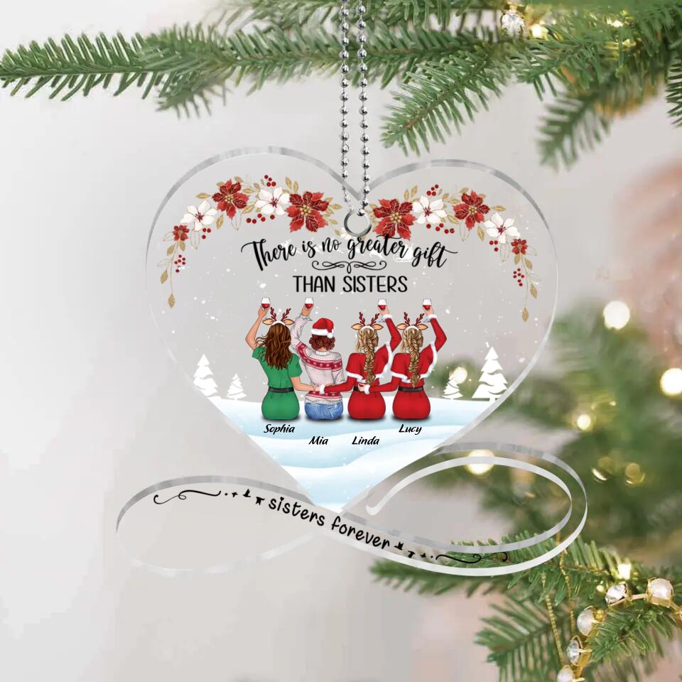 Personalized Besties Heart Acrylic Ornament - Up to 3 Besties - There Is No Greater Gift Than Sisters