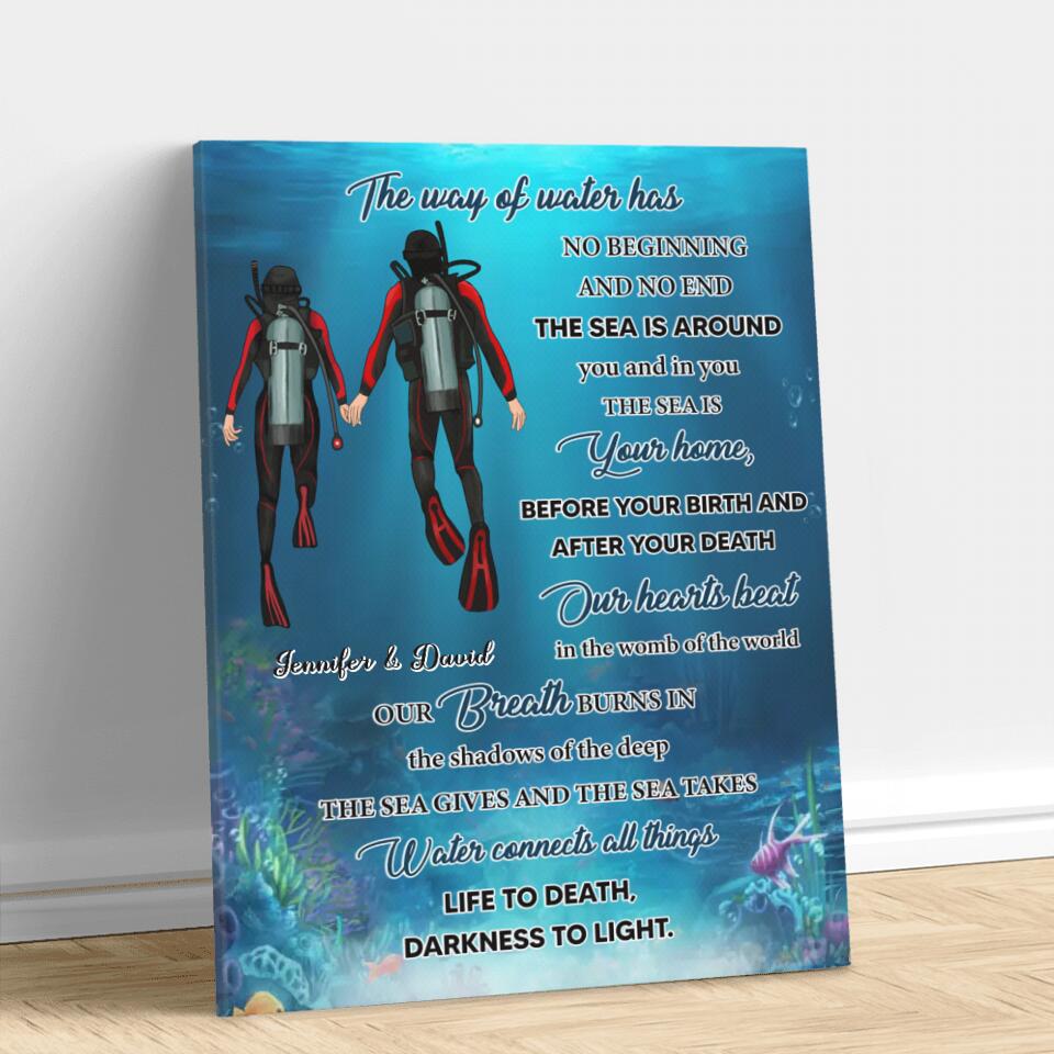 Personalized Diving Canvas - Gift Idea For Couple/Diving Lover - The Way Of Water Has No Beginning And No End