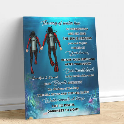 Personalized Diving Canvas - Gift Idea For Couple/Diving Lover - The Way Of Water Has No Beginning And No End