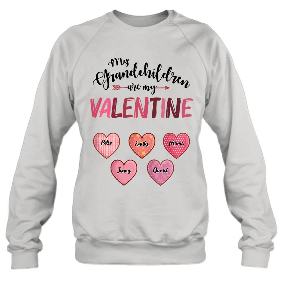 Personalized Grandma T-Shirt/Long Sleeve/Sweatshirt/Hoodie - Valentine's Day Gift Idea For Grandma - Up to 5 Kids - My Grandchild Is My Valentine